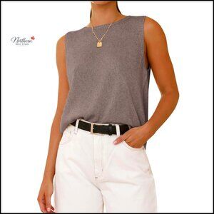 Sleeveless Sweater Vest Ribbed Knit Lightweight Loose Fit Crew Neck